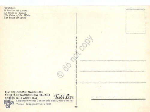 Cartolina Torino Palazzo del Lavoro XLVI Congresso Oftalmologia Tubi Lux | Immagine Gallery 2
