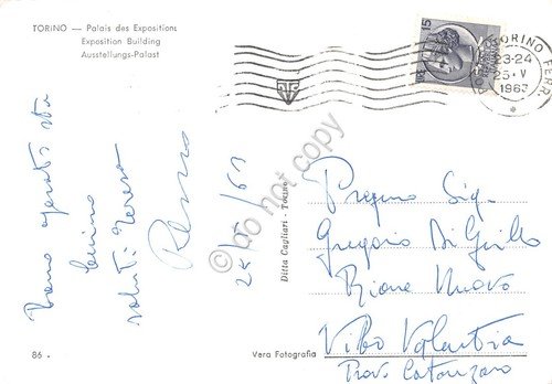 Cartolina Torino Palazzo Esposizioni Teatro Nuovo auto d'epoca animata 1963