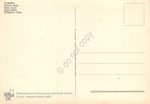 Cartolina Torino Palazzo Reale Centenario Unità Italia 1961