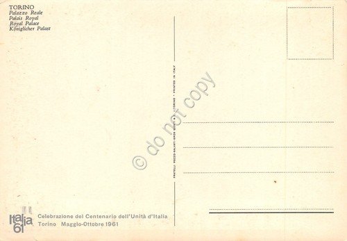 Cartolina Torino Palazzo Reale Centenario Unità Italia 1961 | Immagine Gallery 2