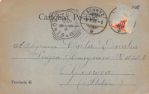 Cartolina Torino panorama 1898 azzurrata