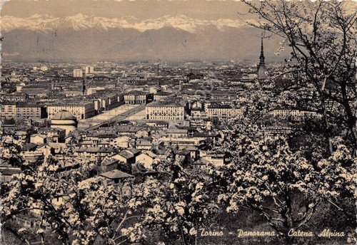 Cartolina Torino panorama della città con catena alpina Timbro PT … | Immagine principale