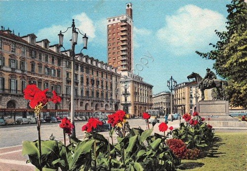 Cartolina Torino Piazza Castello 1962 timbro targhetta PT