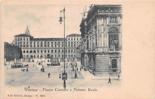 Cartolina Torino Piazza Castello Palazzo Reale animata