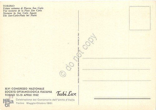 Cartolina Torino Piazza S. Carlo Nott XLVI Congresso Oftalmologia Tubi … | Immagine Gallery 2