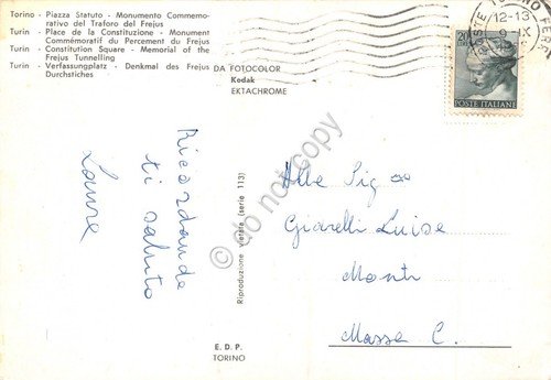 Cartolina Torino Piazza Statuto Monumento Frejus Ed. EDP anni '60 | Immagine Gallery 2
