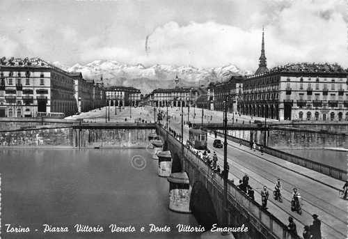 Cartolina Torino Piazza Vittorio Veneto e Ponte Vittorio Emanuele 1957