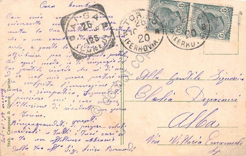 Cartolina Torino Po e Castello Medioevale - illustrata - 1920