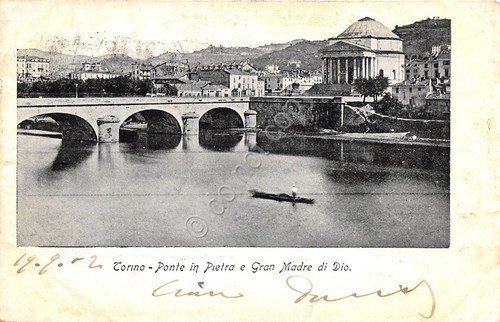 Cartolina Torino Ponte in pietra e Gran Madre 1902 | Immagine principale