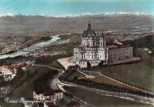 Cartolina Torino Superga vista aerea colorata 1960 | Immagine principale