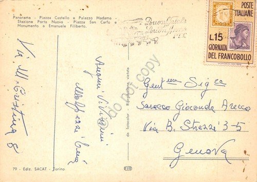 Cartolina Torino varie vedute Ed. SACAT timbro Buon Natale