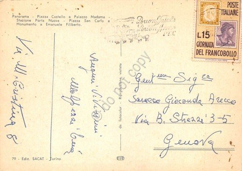 Cartolina Torino varie vedute Ed. SACAT timbro Buon Natale