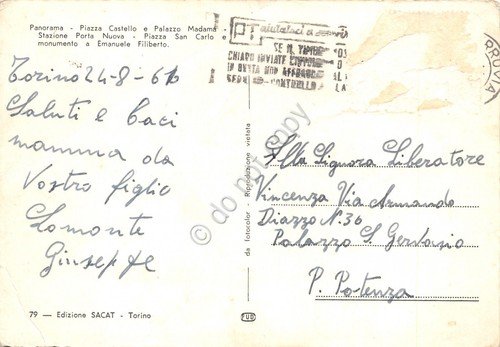 Cartolina Torino vedute 1961 timbro PT ED. SACAT grinze | Immagine Gallery 2