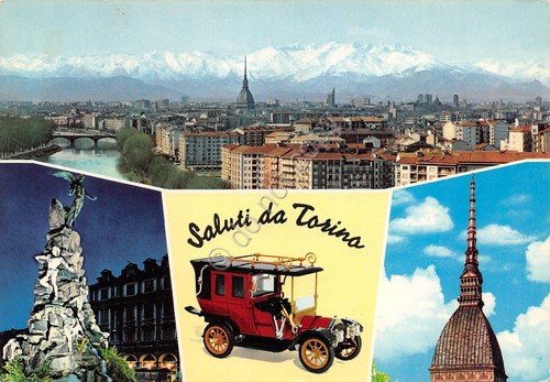 Cartolina Torino vedute auto d'epoca ed SAR | Immagine principale