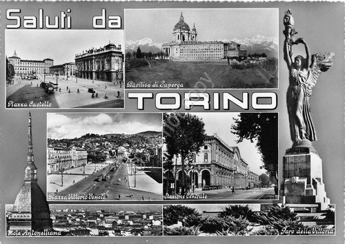 Cartolina Torino vedute Stazione Centrale Piazza V. Veneto Piazza Castello