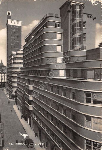 Cartolina Torino Via Viotti 1949 timbro Dr Gable danneggiata