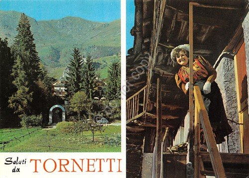 Cartolina Tornetti vedute costumi tradizionali animata (Torino)