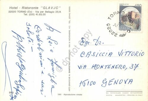 Cartolina Torno Como Hotel Glavjc 1985