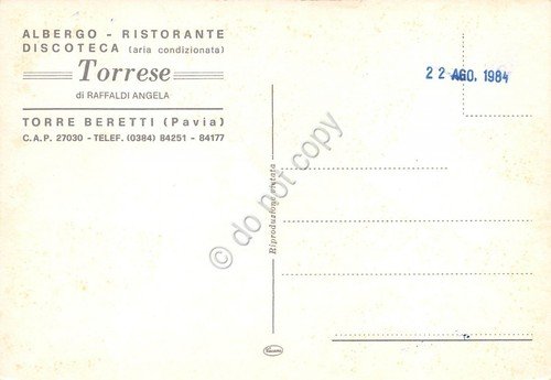 Cartolina Torre Beretti Albergo Ristorante Torrese