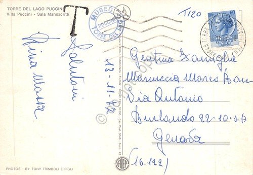 Cartolina Torre del Lago Puccini Villa Puccini Sala Manoscritti Tassata …