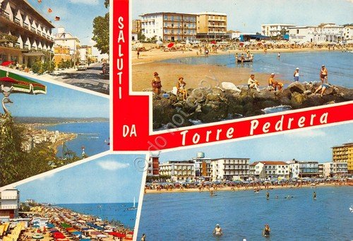 Cartolina Torre Pedrera vedute varie spiaggia 1973