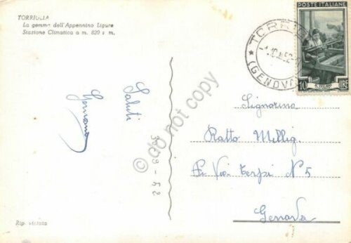 Cartolina Torriglia Albergo Castello 1952