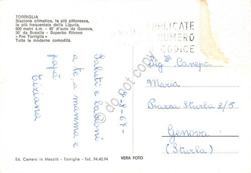 Cartolina Torriglia panorama 1967 colorata