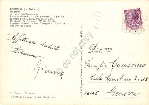 Cartolina Torriglia panorama Ritrovo Pro Torriglia 1970