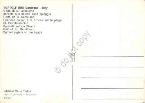Cartolina Tortolì Golfo S. Gemiliano Porcetti allo spiedo sulla spiaggia