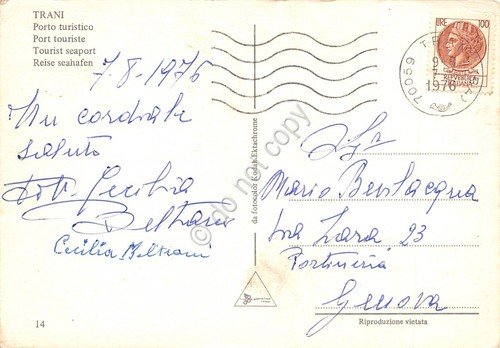 Cartolina Trani Porto Turistico 1976 piccole grinze (Bari) | Immagine Gallery 2
