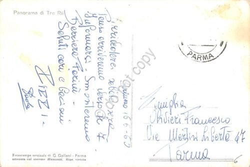 Cartolina Tre Rii Parma panorama 1960 macchia