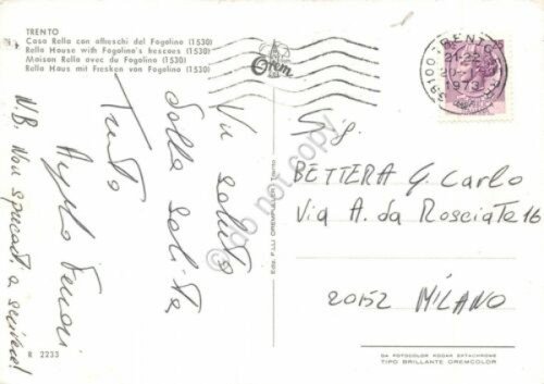 Cartolina Trento Casa Rella 1973 insegna Tabacchi | Immagine Gallery 2