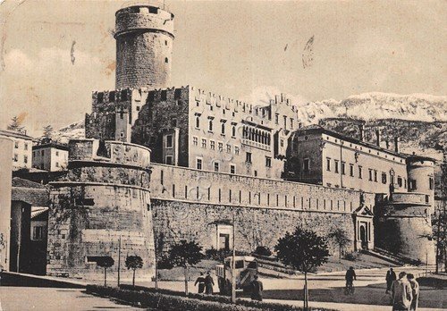 Cartolina Trento Castello timbro a targhetta Trentino paradiso sciatori 1959 | Immagine Gallery 2