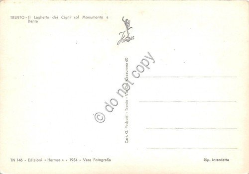 Cartolina Trento Lago dei Cigni e Monumento a Dante