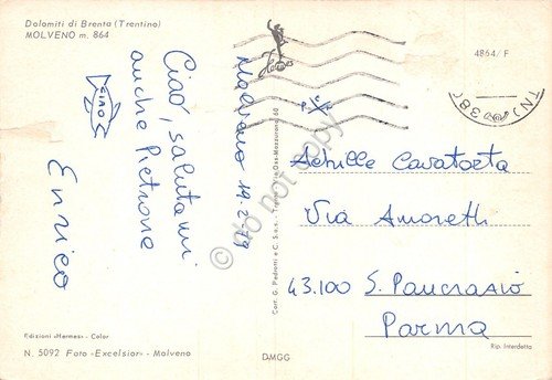 Cartolina Trento Molveno vedutine sci sciatore 1979 | Immagine Gallery 2