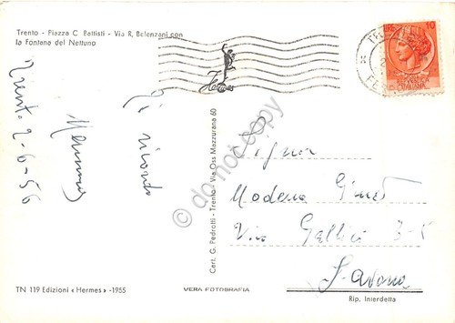 Cartolina Trento Piazza Battisti 1956 | Immagine Gallery 2
