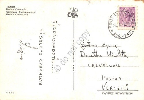 Cartolina Trento piscina comunale 1972