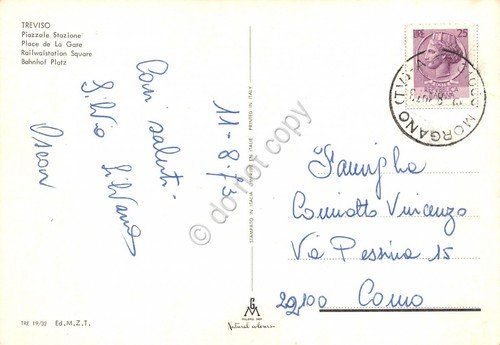 Cartolina Treviso Piazzale Stazione 1973