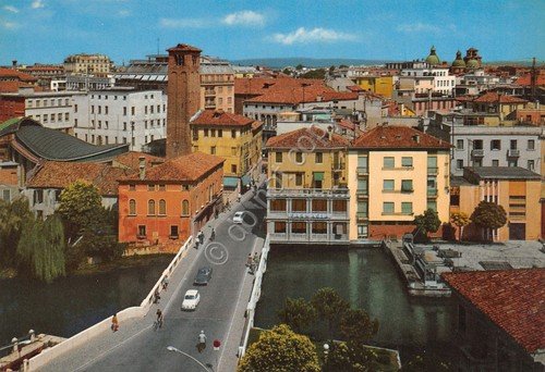 Cartolina Treviso Ponte S. Martino panorama case fiume auto anni …