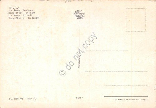 Cartolina Treviso Via Roma Notturno Hotel Continental segnata | Immagine Gallery 2