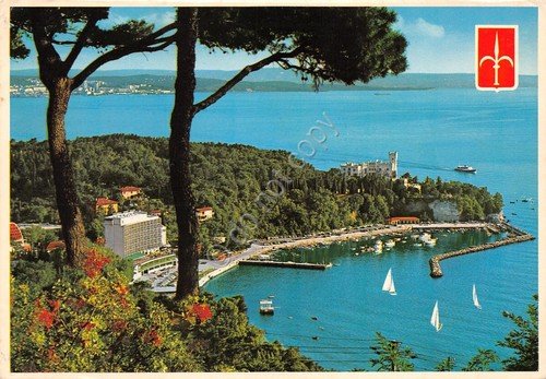 Cartolina Trieste Baia di Grignano panorama dall'alto