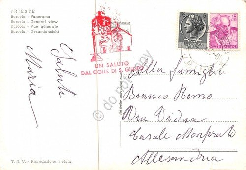 Cartolina Trieste Barcola panorama timbro colle San Giusto anni '60