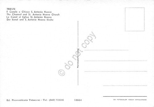 Cartolina Trieste Canale e Chiesa S. Antonio Nuovo animata barche