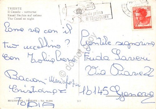 Cartolina Trieste Canale notturno Timbro targhetta stradale auto d'epoca barche | Immagine Gallery 2