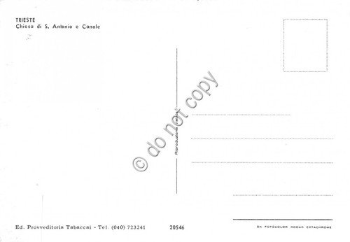 Cartolina Trieste Chiesa S. Antonio e canale barche notturno