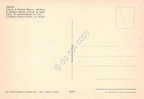Cartolina Trieste Chiesa S. Antonio Nuovo Notturno