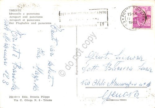 Cartolina Trieste Idroscalo e Panorama Fiat 500 1963 Timbro PT | Immagine Gallery 2