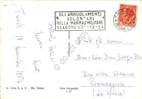 Cartolina Trieste il faro animata Timbro targhetta Marina Militare 1954 | Immagine Gallery 2