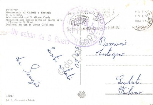 Cartolina Trieste Monumento ai Caduti Castello S. Giusto 1960