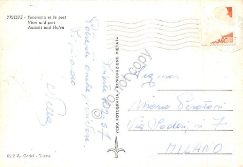 Cartolina Trieste Panorama e porto 1957